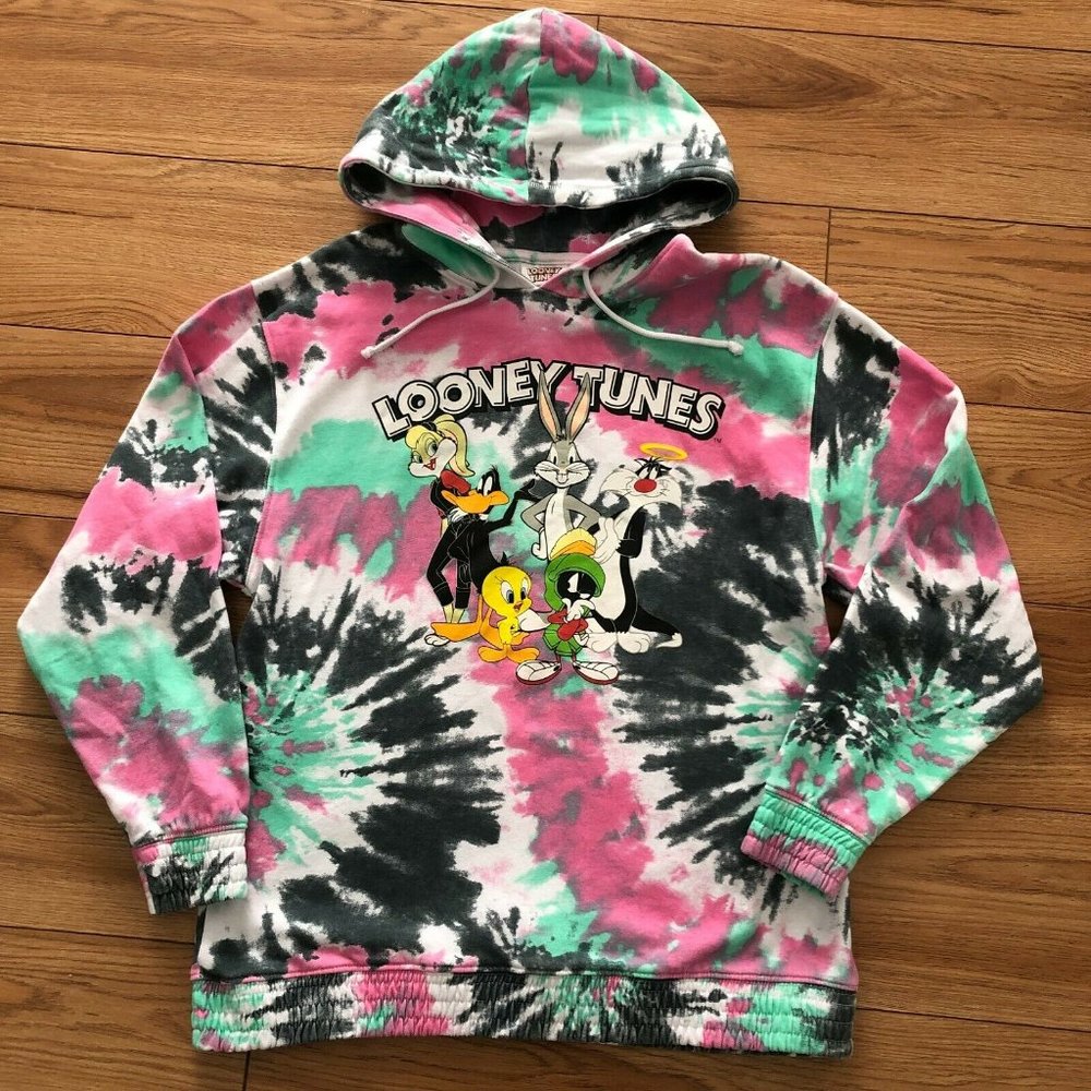Looney Tunes Hoodie Women's XS/S Tie Dye Bugs Bunny Marvin The Martian Taz EUC